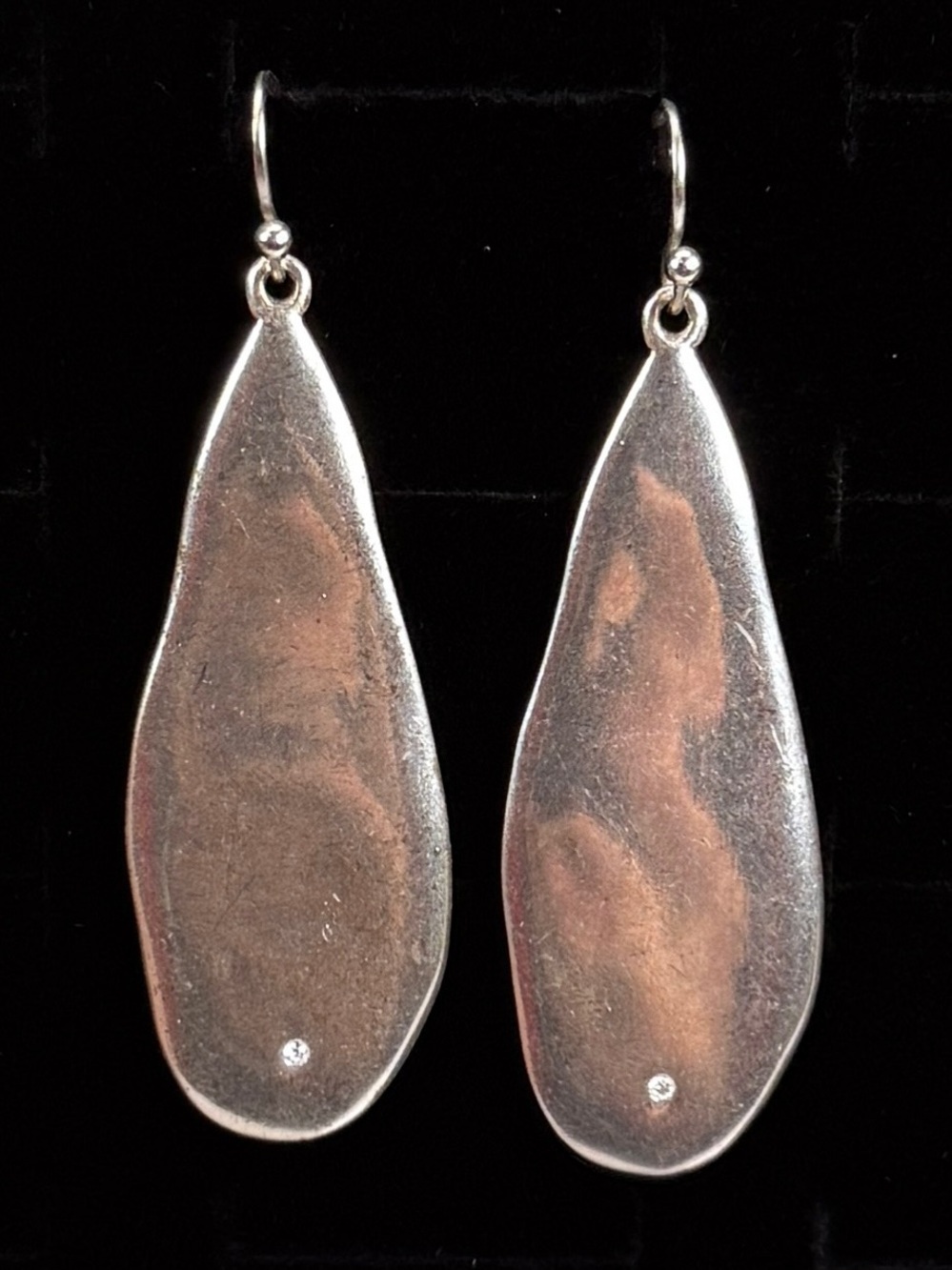 Vintage Weighted Silvertone Modernist Teardrop Dangle Pierced Earrings